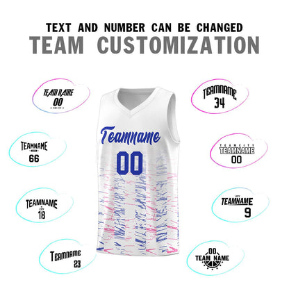 Custom White Royal Personalized Scratches Pattern Sports Uniform Basketball Jersey