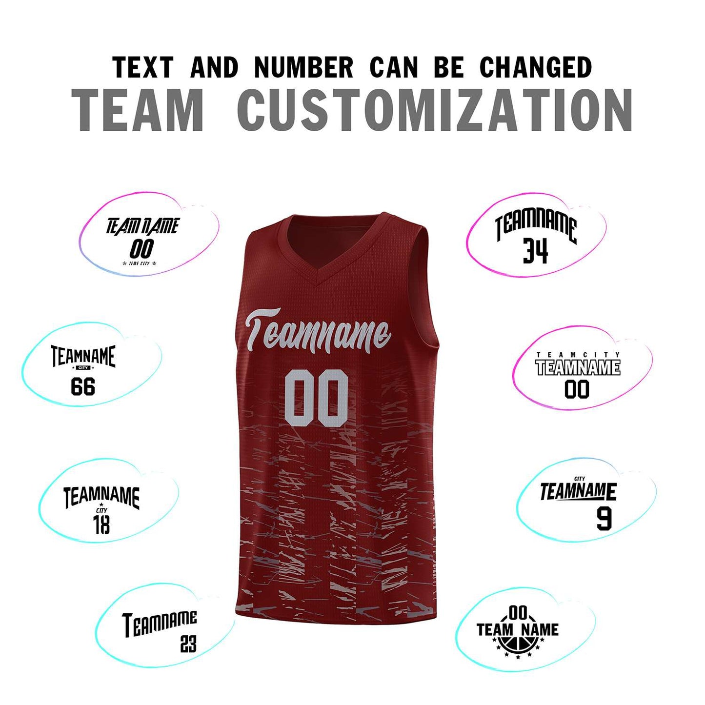 Custom Crimson Gray Personalized Scratches Pattern Sports Uniform Basketball Jersey