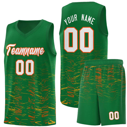 Custom Kelly Green White Personalized Scratches Pattern Sports Uniform Basketball Jersey