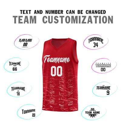 Custom Red White Personalized Scratches Pattern Sports Uniform Basketball Jersey