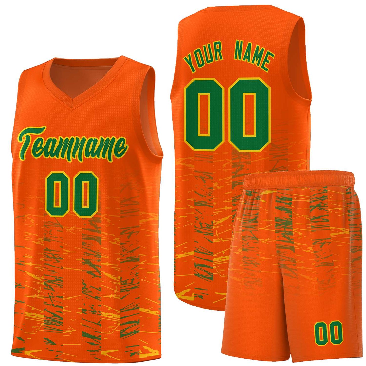 Custom Orange Kelly Green Personalized Scratches Pattern Sports Uniform Basketball Jersey