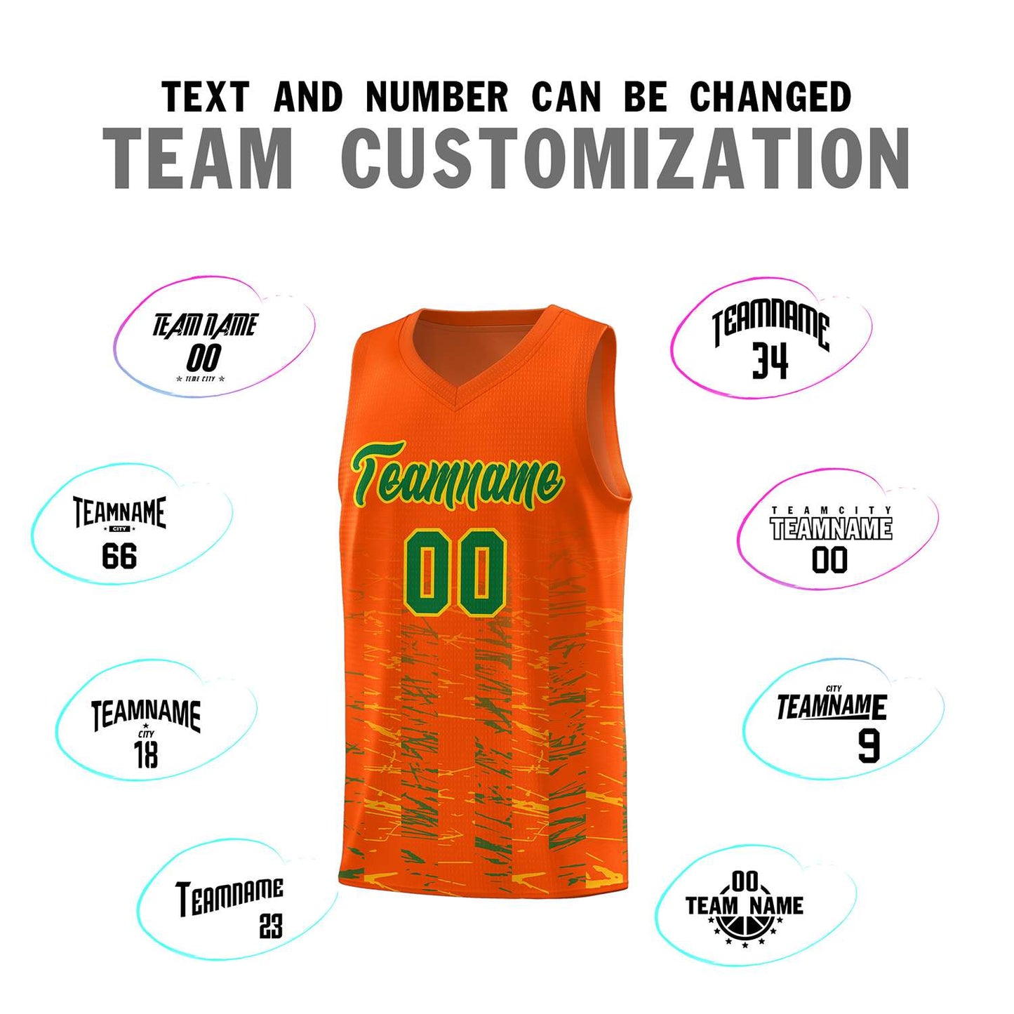 Custom Orange Kelly Green Personalized Scratches Pattern Sports Uniform Basketball Jersey