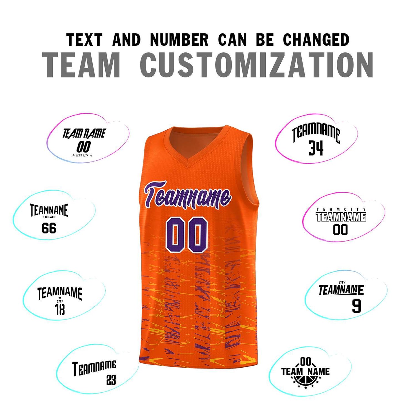 Custom Orange Purple Personalized Scratches Pattern Sports Uniform Basketball Jersey