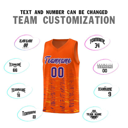 Custom Orange Purple Personalized Scratches Pattern Sports Uniform Basketball Jersey