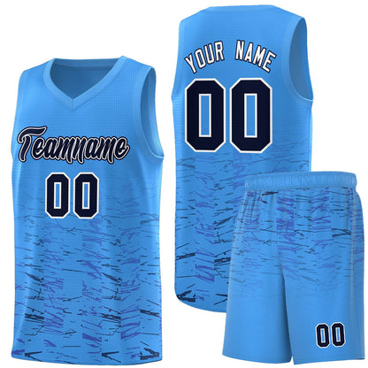 Custom Powder Blue Navy Personalized Scratches Pattern Sports Uniform Basketball Jersey