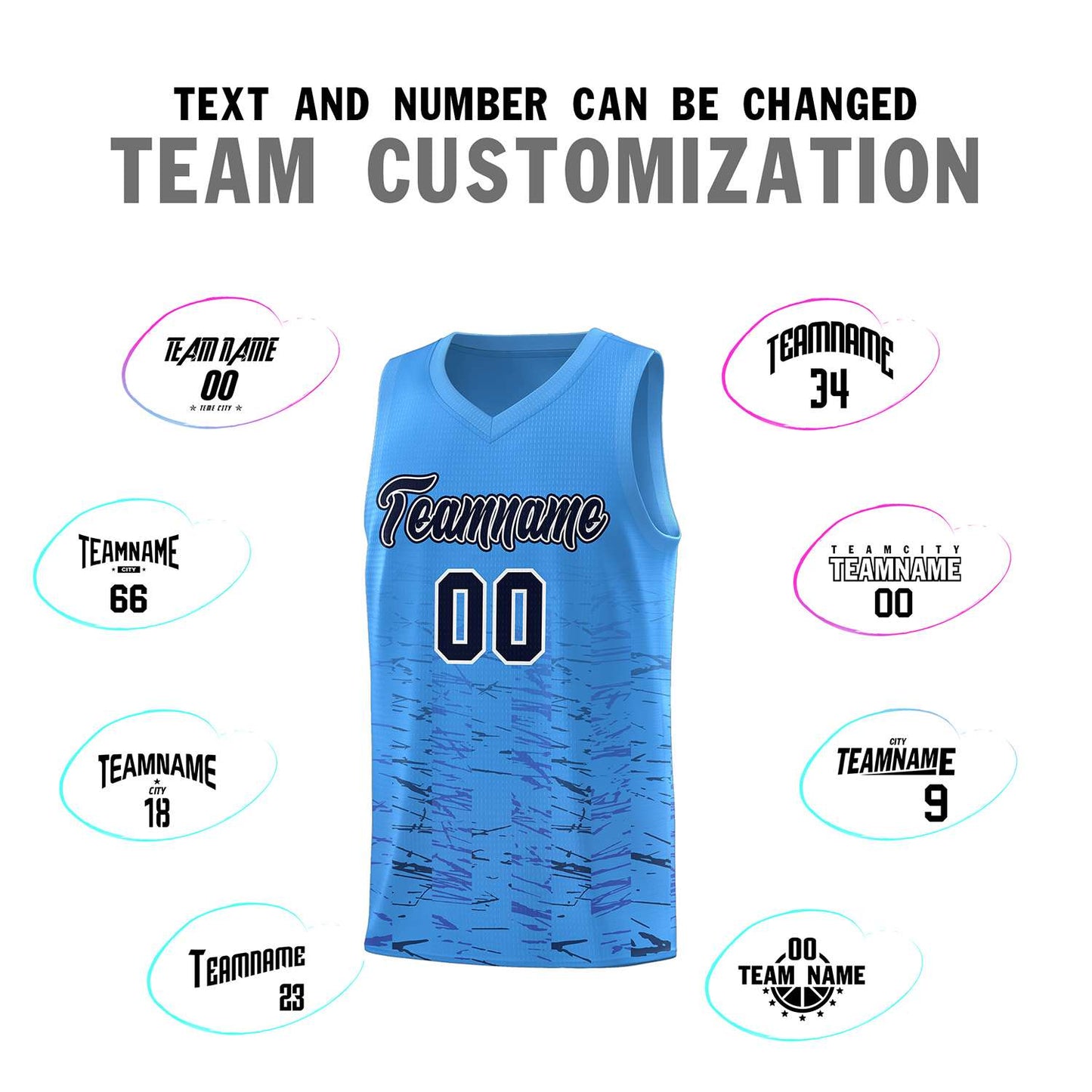 Custom Powder Blue Navy Personalized Scratches Pattern Sports Uniform Basketball Jersey