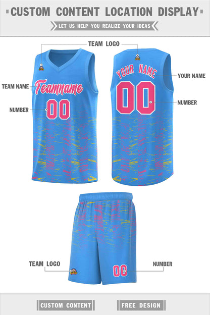 Custom Powder Blue Pink Personalized Scratches Pattern Sports Uniform Basketball Jersey