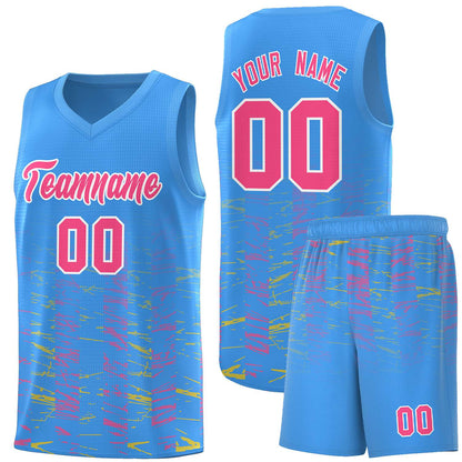 Custom Powder Blue Pink Personalized Scratches Pattern Sports Uniform Basketball Jersey