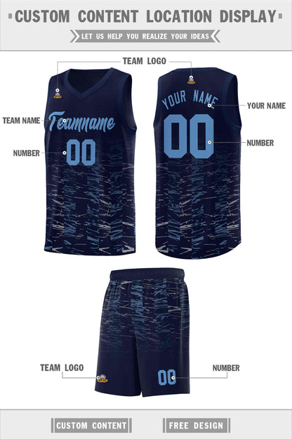 Custom Navy Light Blue Personalized Scratches Pattern Sports Uniform Basketball Jersey