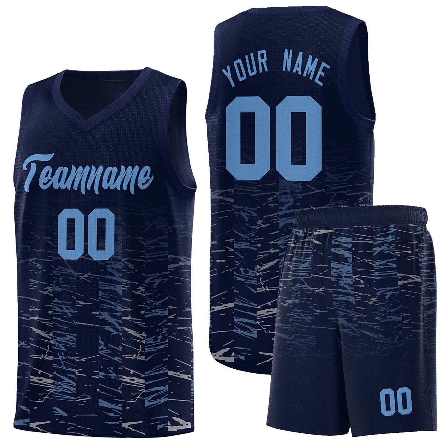 Custom Navy Light Blue Personalized Scratches Pattern Sports Uniform Basketball Jersey