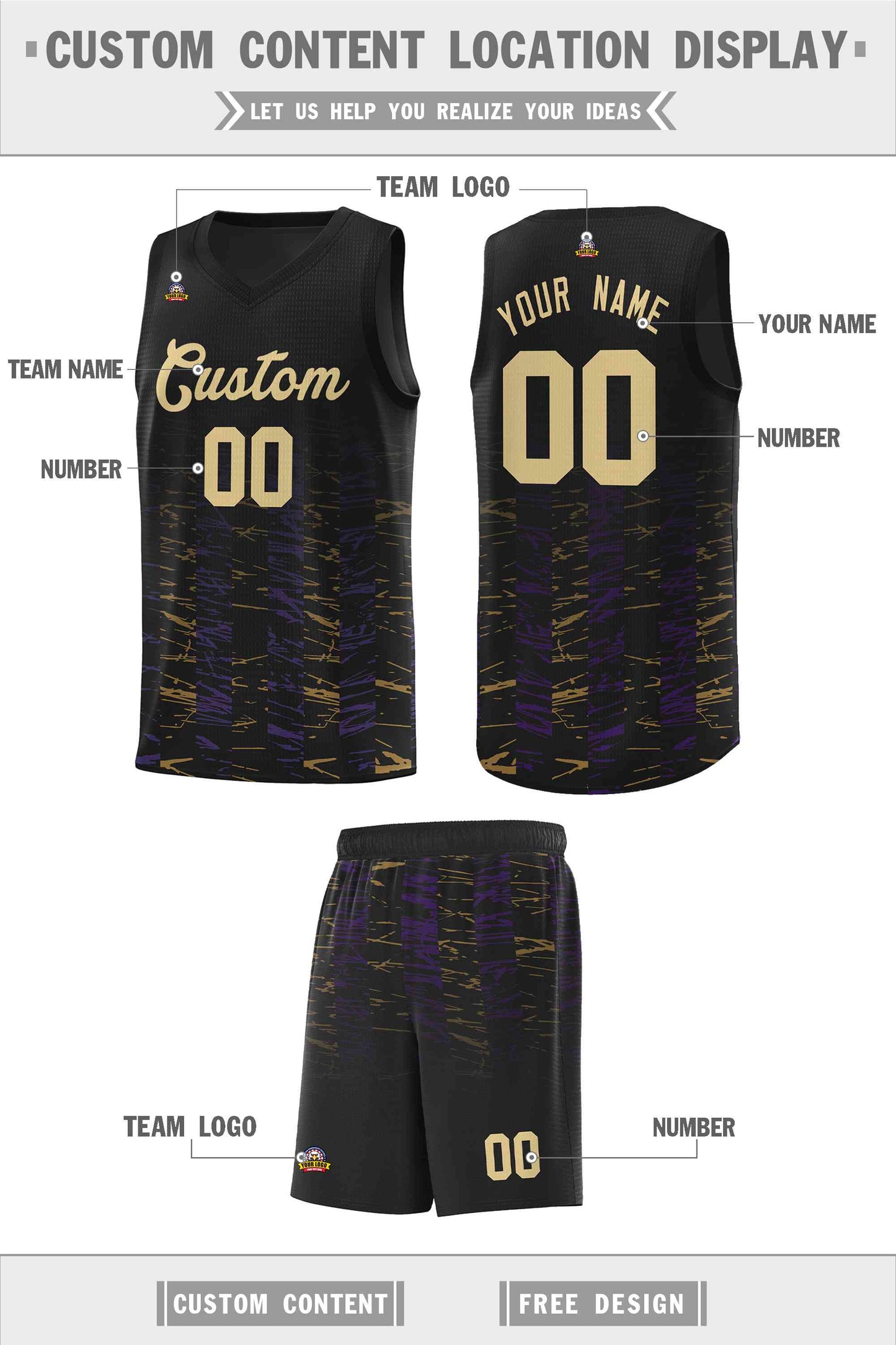 Custom Black Khaki Personalized Scratches Pattern Sports Uniform Basketball Jersey