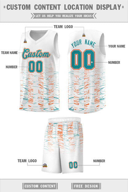 Custom White Aqua Personalized Scratches Pattern Sports Uniform Basketball Jersey