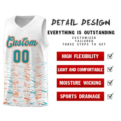 Custom White Aqua Personalized Scratches Pattern Sports Uniform Basketball Jersey