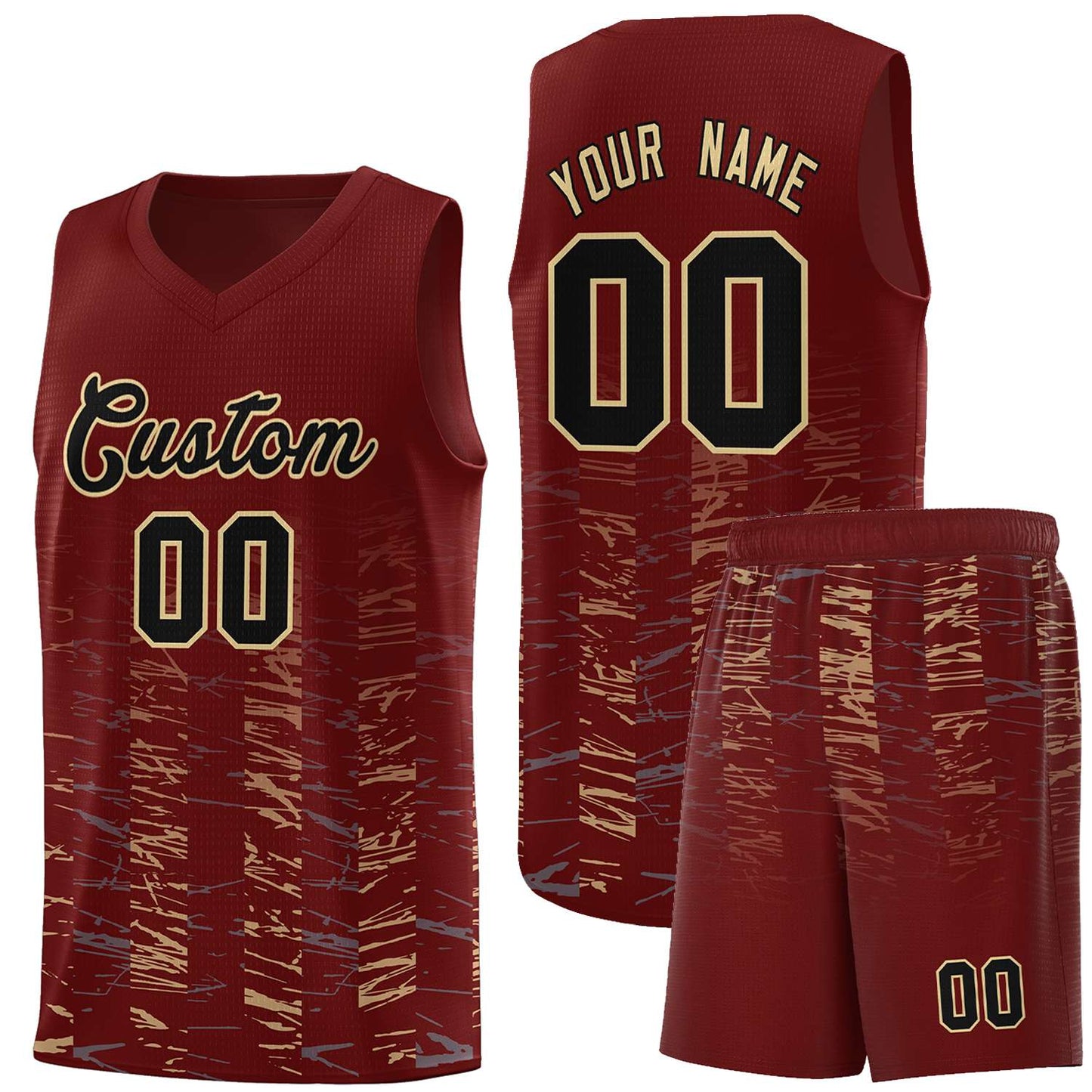 Custom Crimson Black Personalized Scratches Pattern Sports Uniform Basketball Jersey