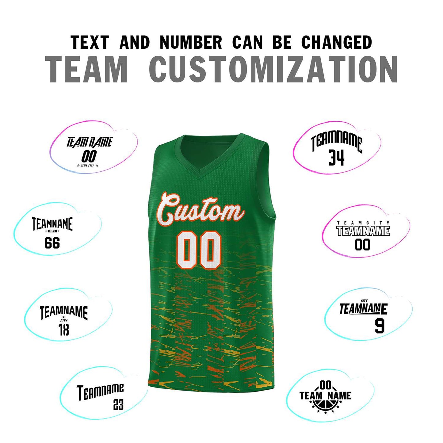 Custom Kelly Green White Personalized Scratches Pattern Sports Uniform Basketball Jersey