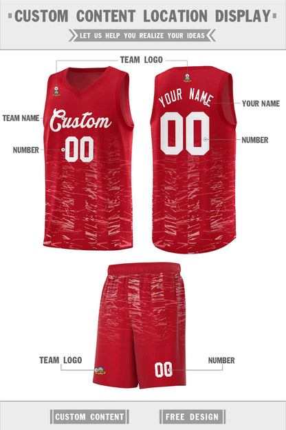 Custom Red White Personalized Scratches Pattern Sports Uniform Basketball Jersey