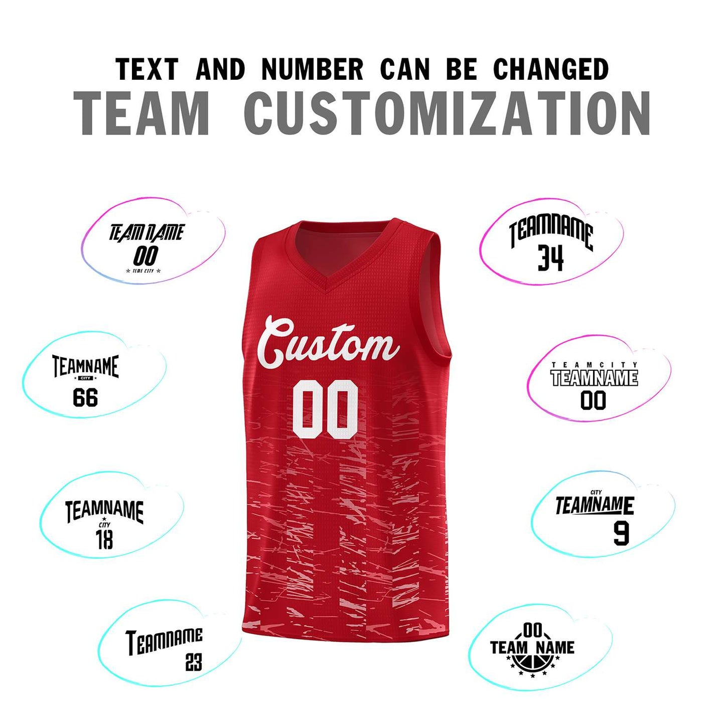 Custom Red White Personalized Scratches Pattern Sports Uniform Basketball Jersey