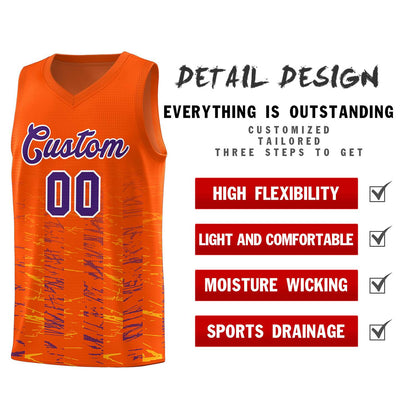 Custom Orange Purple Personalized Scratches Pattern Sports Uniform Basketball Jersey