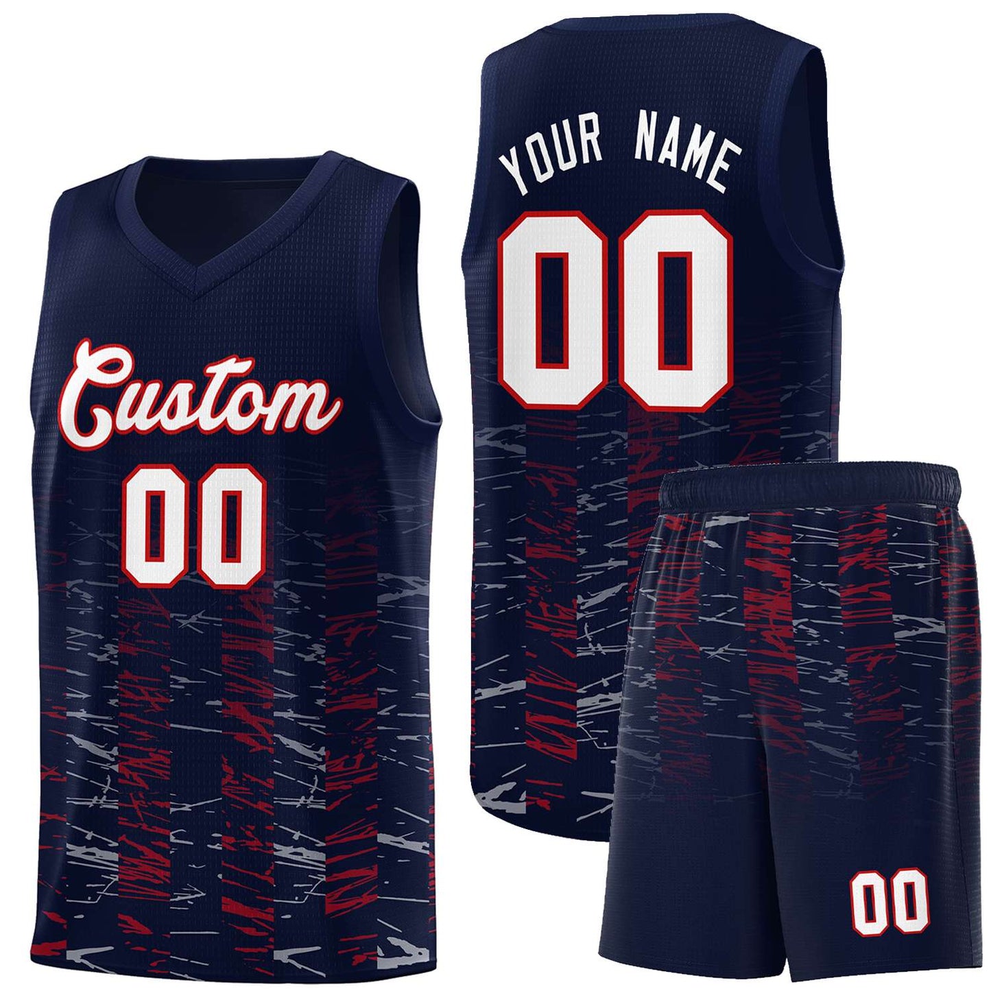 Custom Navy White Personalized Scratches Pattern Sports Uniform Basketball Jersey