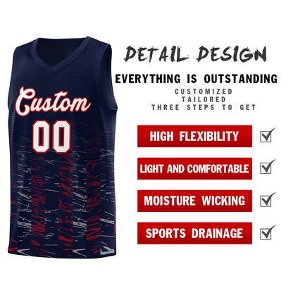 Custom Navy White Personalized Scratches Pattern Sports Uniform Basketball Jersey