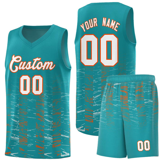 Custom Aqua White Personalized Scratches Pattern Sports Uniform Basketball Jersey