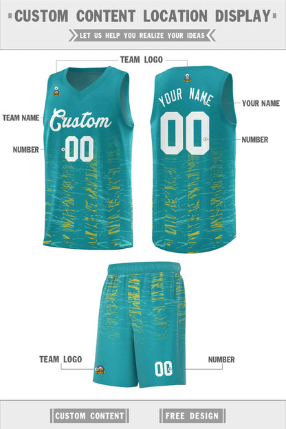 Custom Aqua White Personalized Scratches Pattern Sports Uniform Basketball Jersey