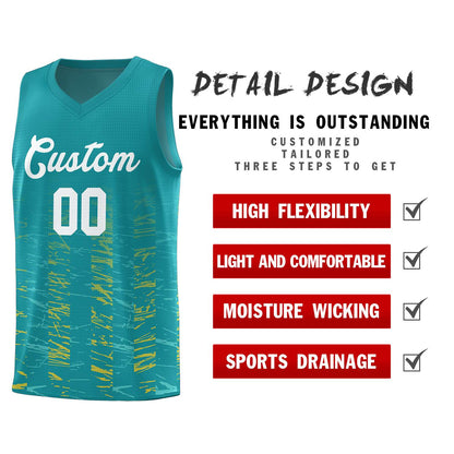 Custom Aqua White Personalized Scratches Pattern Sports Uniform Basketball Jersey