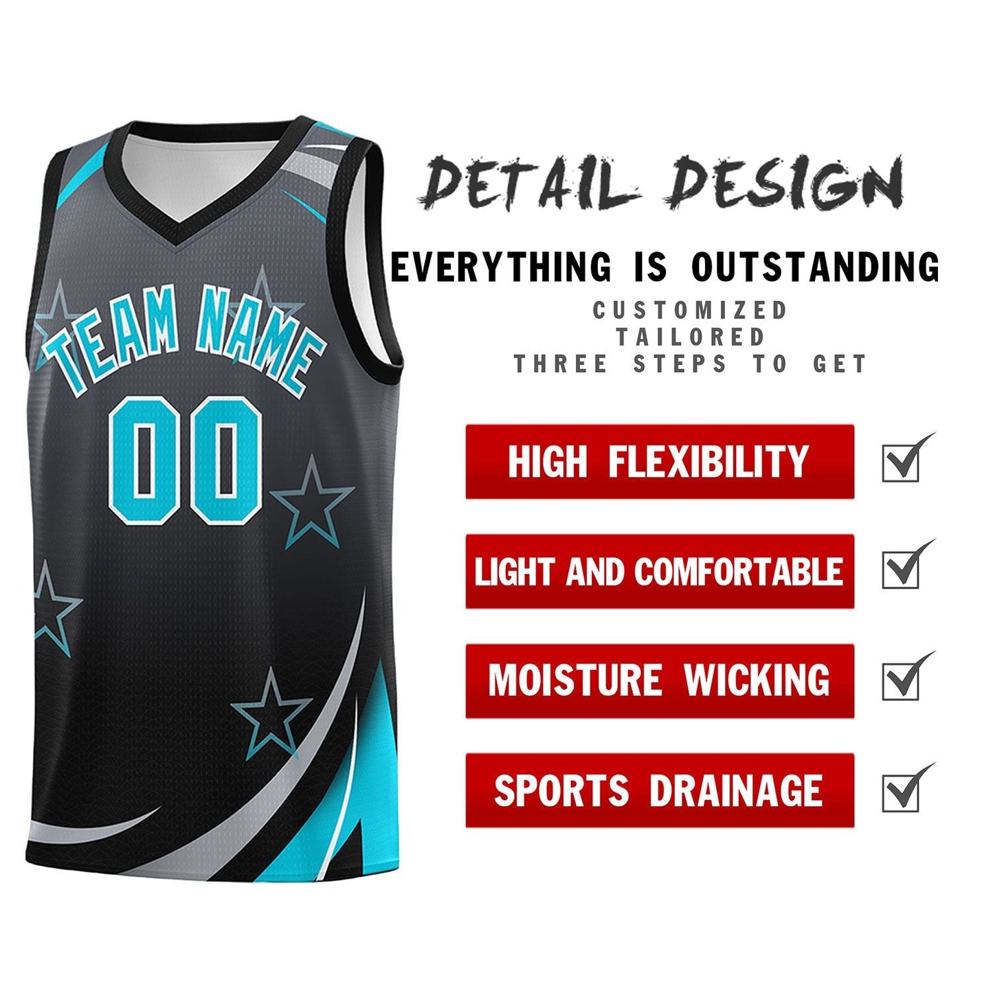 Custom Dark Gray Black Gradient Star Graffiti Pattern Sports Uniform Basketball Jersey