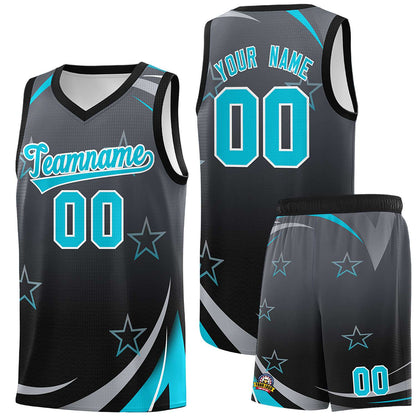 Custom Dark Gray Black Gradient Star Graffiti Pattern Sports Uniform Basketball Jersey