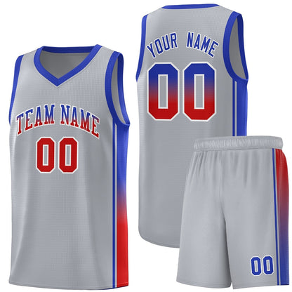 Custom Gray Red-Royal Gradient Fashion Sports Uniform Basketball Jersey