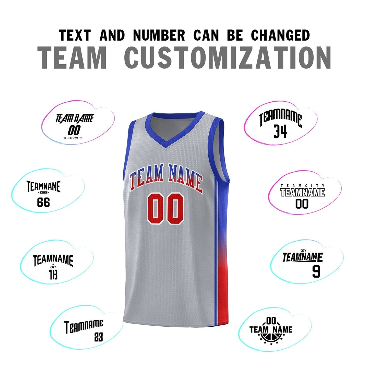 Custom Gray Red-Royal Gradient Fashion Sports Uniform Basketball Jersey