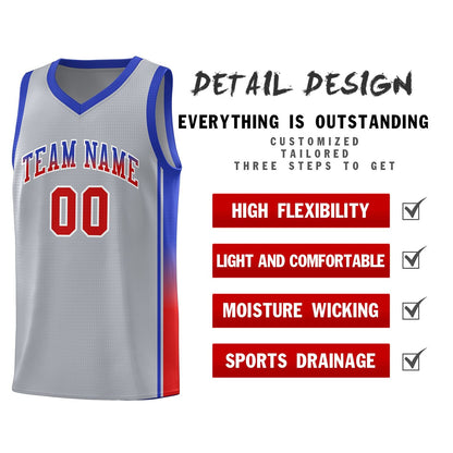 Custom Gray Red-Royal Gradient Fashion Sports Uniform Basketball Jersey