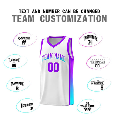 Custom White Purple-Light Blue Gradient Fashion Sports Uniform Basketball Jersey