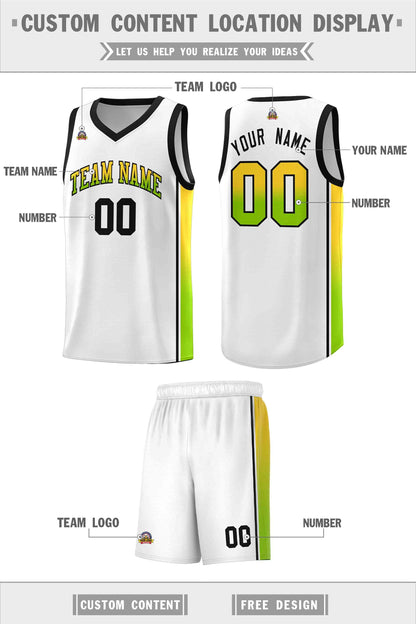 Custom White Gold-Neon Green Gradient Fashion Sports Uniform Basketball Jersey