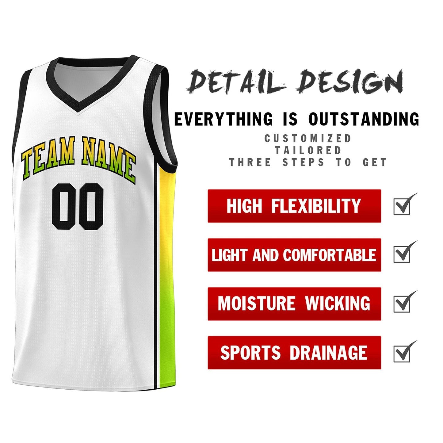 Custom White Gold-Neon Green Gradient Fashion Sports Uniform Basketball Jersey