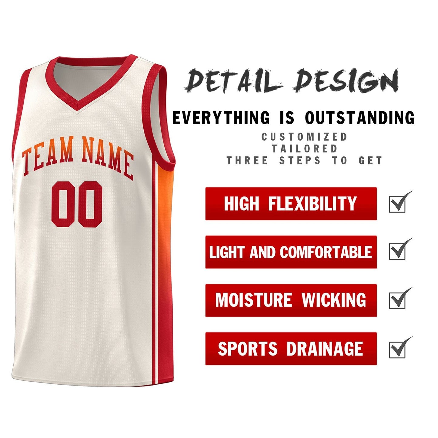 Custom Khaki Orange-Red Gradient Fashion Sports Uniform Basketball Jersey