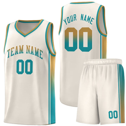 Custom Khaki Old Gold-Aqua Gradient Fashion Sports Uniform Basketball Jersey