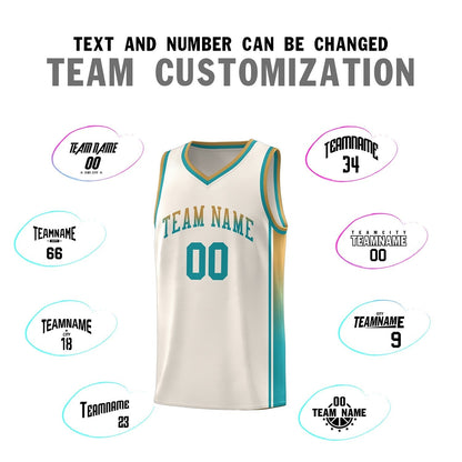 Custom Khaki Old Gold-Aqua Gradient Fashion Sports Uniform Basketball Jersey