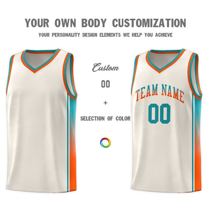 Custom Khaki Aqua-Orange Gradient Fashion Sports Uniform Basketball Jersey