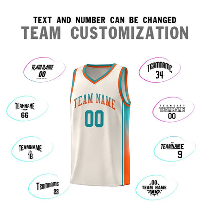 Custom Khaki Aqua-Orange Gradient Fashion Sports Uniform Basketball Jersey