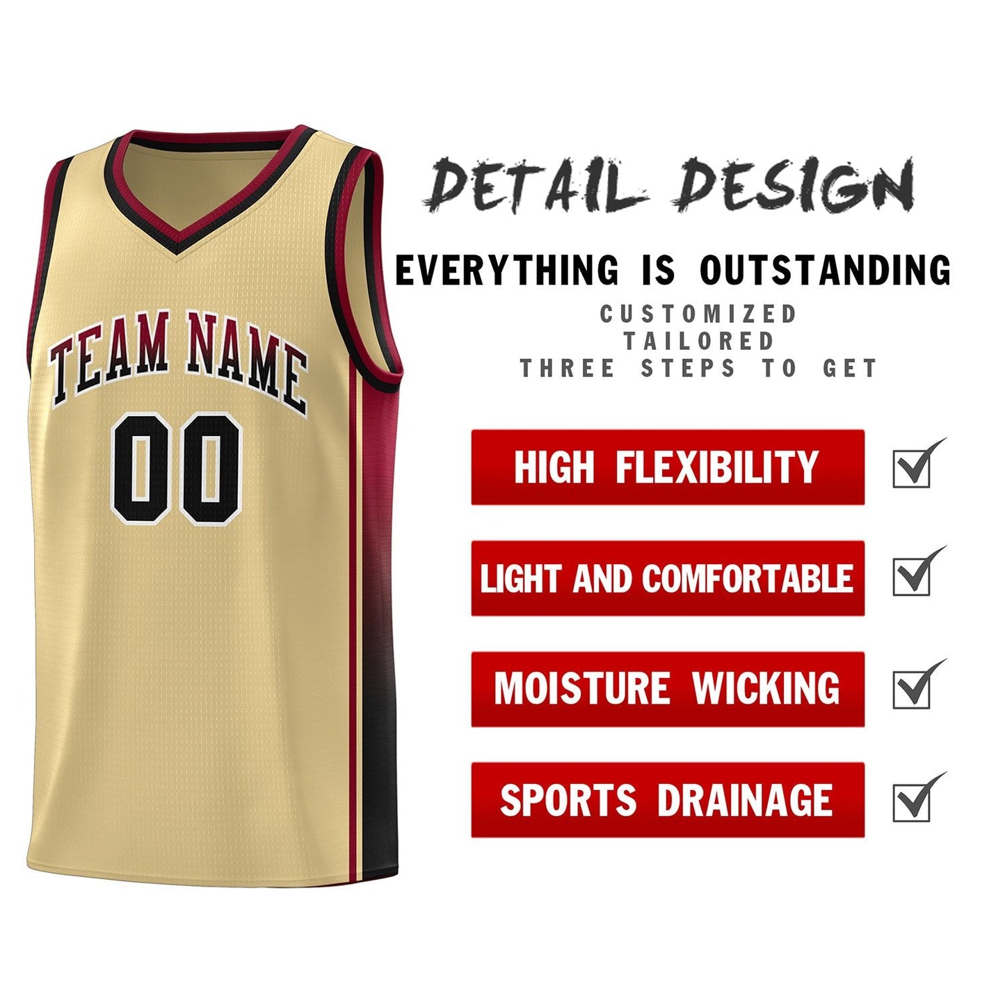 Custom Khaki Crimson-Black Gradient Fashion Sports Uniform Basketball Jersey