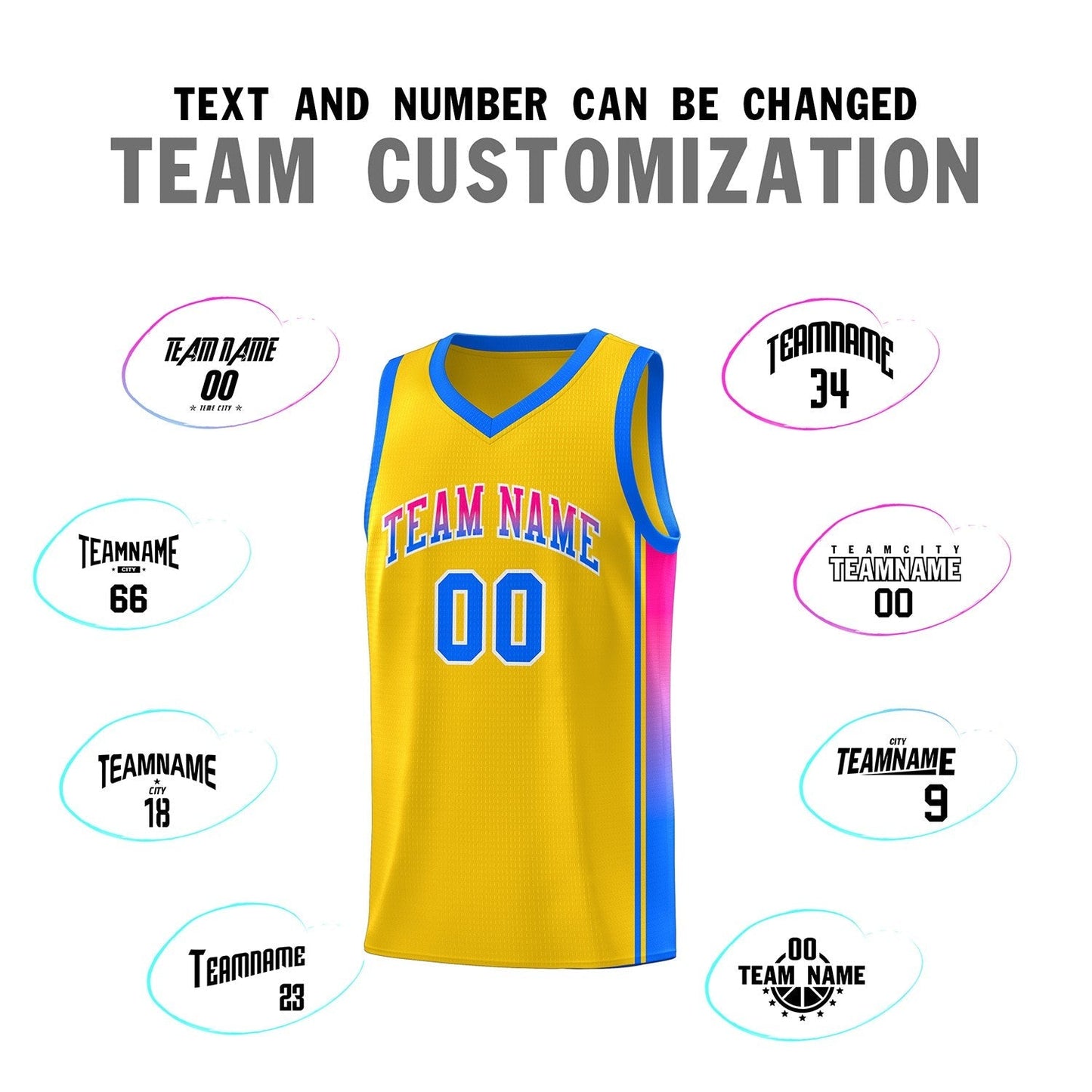 Custom Gold Light Blue-Pink Gradient Fashion Sports Uniform Basketball Jersey