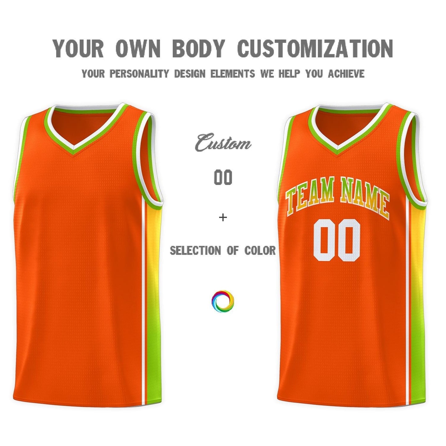 Custom Orange Neon Green-Gold Gradient Fashion Sports Uniform Basketball Jersey