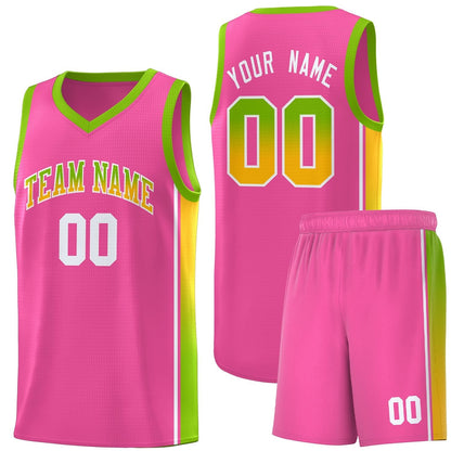 Custom Pink Neon Green-Gold Gradient Fashion Sports Uniform Basketball Jersey