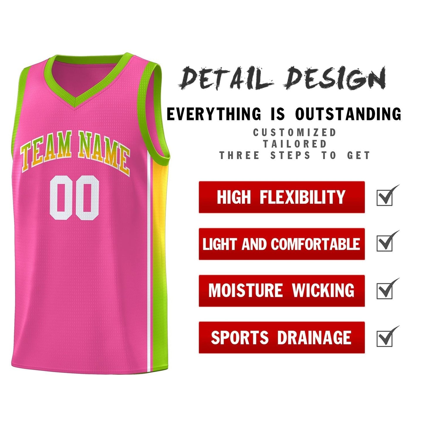 Custom Pink Neon Green-Gold Gradient Fashion Sports Uniform Basketball Jersey