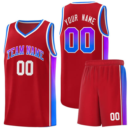 Custom Red Purple-Light Blue Gradient Fashion Sports Uniform Basketball Jersey