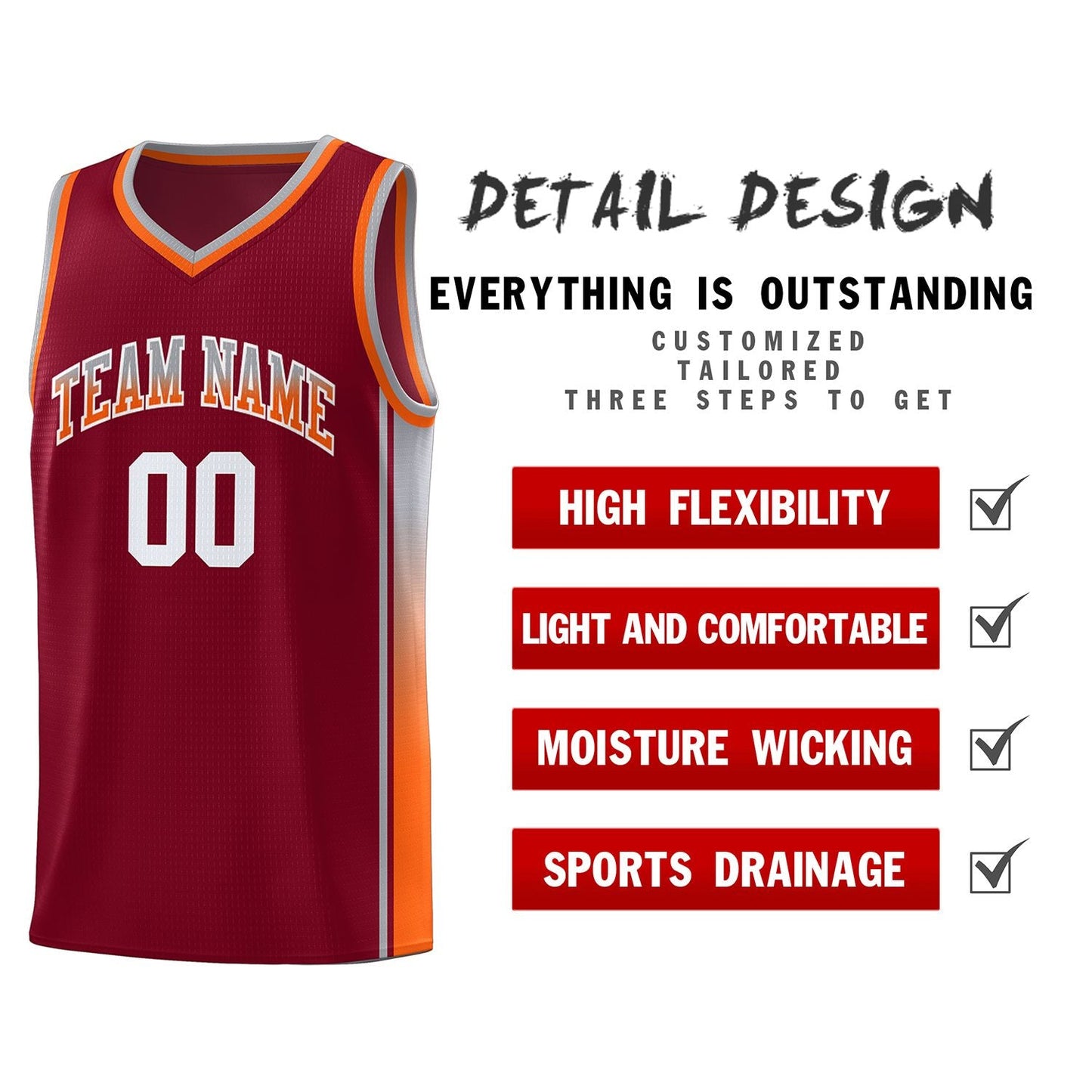 Custom Crimson Gray-Orange Gradient Fashion Sports Uniform Basketball Jersey