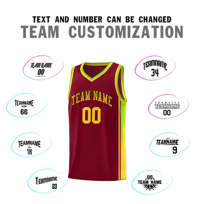 Custom Crimson Neon Green-Gold Gradient Fashion Sports Uniform Basketball Jersey