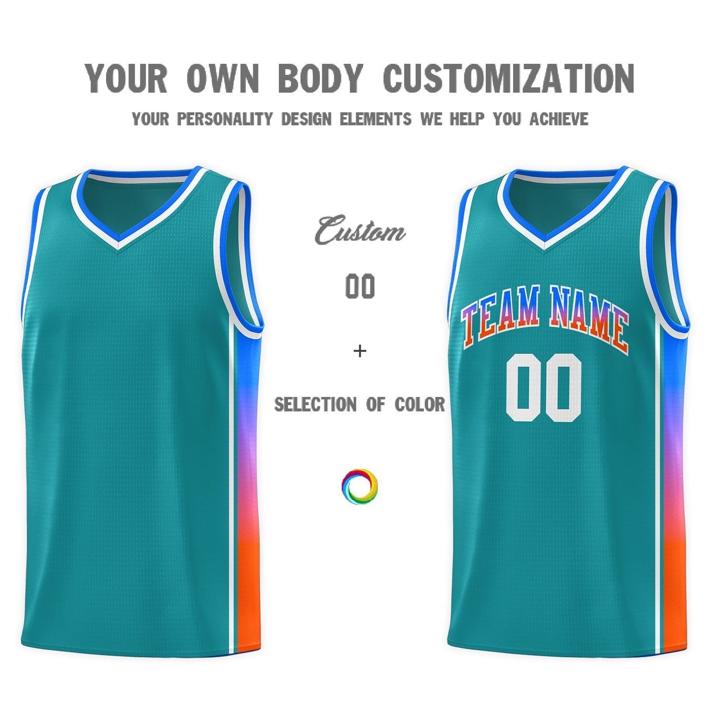 Custom Aqua Pink-Orange Gradient Fashion Sports Uniform Basketball Jersey