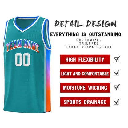 Custom Aqua Pink-Orange Gradient Fashion Sports Uniform Basketball Jersey